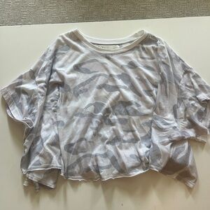 Vintage Havana Gray Cream 3/4 Sleeve Boxy Crop Blouse